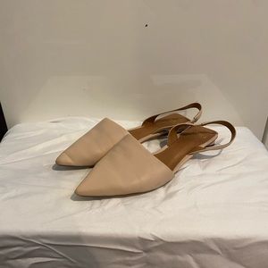 Frano Sarto pointed heel back strap pale pink flats.